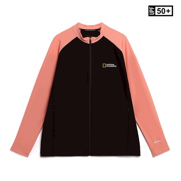 男女同款 拼色拉鍊 長袖 防曬衣 - 蜜桃色