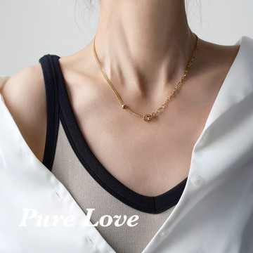 Pure Love樂芙 /正韓 鈦鋼【316L醫療鋼】G01129麻花圈圈拼接鏈條鎖骨鏈 短項鏈 / 金 銀