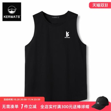 KERWATS歐美潮牌字母胸花大碼無袖t恤胖子純棉健身運動背心男夏季