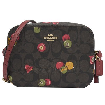 COACH C6904 金屬LOGO裝飾印花圖案斜背相機包.深咖
