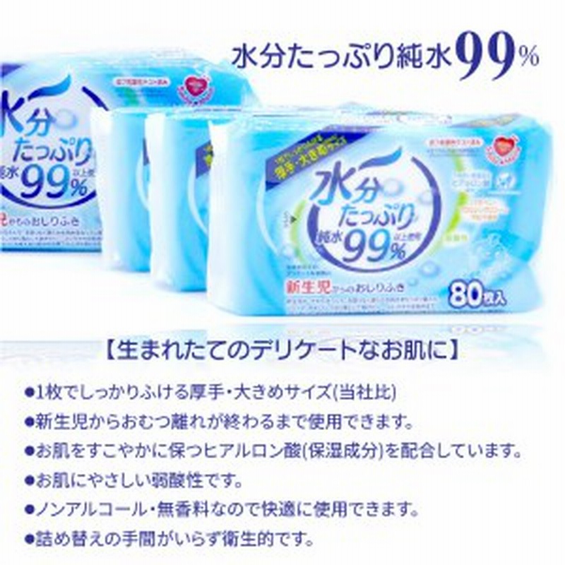 水分たっぷり純水99％ おしりふき80枚入×3Ｐ×12セット（合計36個）[032T01] 通販 LINEポイント最大2.5%GET |  LINEショッピング