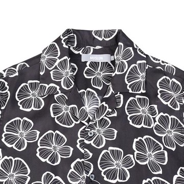 MUSLUN新款重磅全真絲印花16姆米斜紋綢100桑蠶絲休閑襯衣