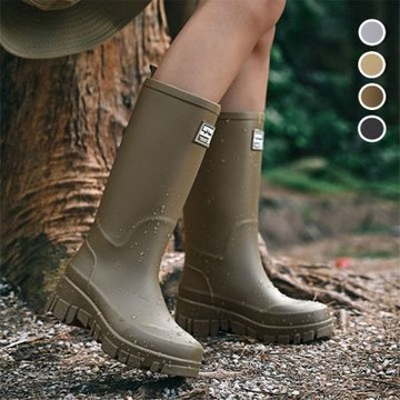 【韓國KW美鞋館】現貨俐落簡約人氣加厚耐磨高筒防水鞋雨靴(防滑/雨鞋/騎士雨靴)