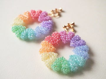 愛心圓環耳飾 粉彩色 Rainbow 虹色 彩虹色 繽紛 圓圈 色相環