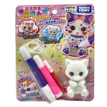 TAKARA TOMY 畫畫毛絨好朋友 小貓3種畫筆組  白色  1組