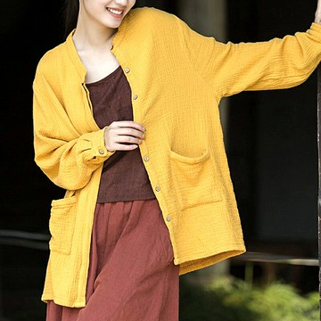 現貨+預購 新中式罩衫棉麻襯衫手工亞麻上衣夏季女裝大尺碼-長袖個性女上衣4色74lw57  【獨家進口】【米蘭精品】