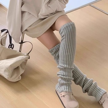 臺灣出貨-超低價 灰色過膝襪 堆堆襪 堆堆襪套 加長襪 豎條紋護膝襪 保暖襪 腿套 針織長筒襪 小腿襪 棉襪 過膝襪