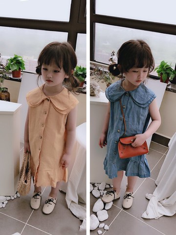 夏季新款 女童寶寶可愛櫻桃圖案連衣裙 中小童翻領學院風裙子1入