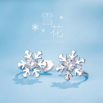 雪花耳夾女純銀輕奢精致無耳洞鑲鉆冰花耳環小眾設計耳飾圣誕禮物