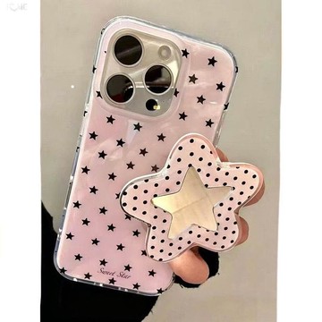 粉底黑色星星鏡子支架蘋果181716promax手機殼iPhone151413軟殼7P