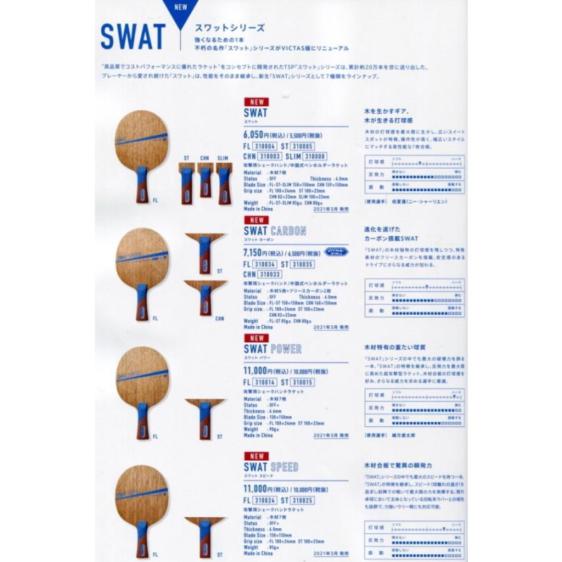 卓球 ラケット ＳＷＡＴ ＣＡＲＢＯＮ スワットカーボン ＦＬ・ＳＴ