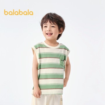 Balabala兒童短袖t恤男童上衣2024新款夏季純棉洋裝女童背心