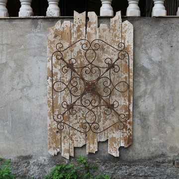 巴洛克復古木鐵歐花大壁掛 別墅會所高檔墻飾 銹感做舊 家居裝飾1入