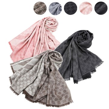 【GUCCI 古馳】滿版印花雙面色流蘇披巾/圍巾(多色選)