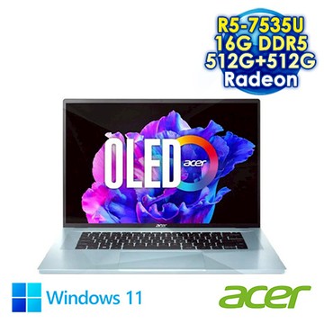 ACER Swift Edge SFE16-42-R07Q 極光銀 16吋輕薄筆電 (WQUXGA OLED/AMD R5-7535U/16G DDR5/512G+51