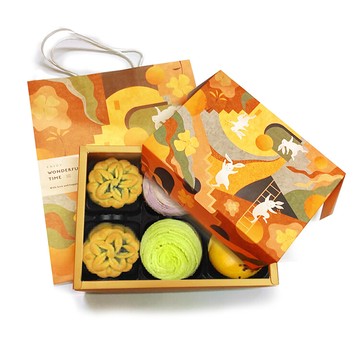 皇覺中秋茗心花好月圓6入禮盒提袋組(蛋黃酥+廣式小月餅+彩旋酥)