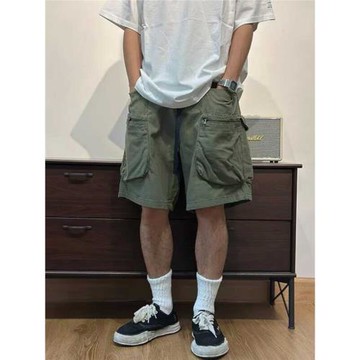 大口袋工裝短褲男士日系潮牌寬松五分褲夏季薄款美式機能運動中褲
