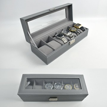 手錶盒 灰色皮革錶盒(6支裝)【NAWA156】