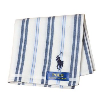 RALPH LAUREN POLO 經典直紋馬球刺繡LOGO圖騰帕領巾(白系/48CM)
