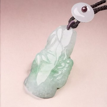 冰飄綠花翡翠巧雕節節高升項鍊 | 天然緬甸玉翡翠A貨 | 送禮
