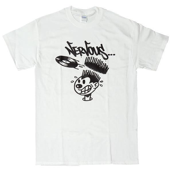 Lサイズ]Nervous（ナーバス） レコード ロゴ NYガラージ ／ハウス／クラブDJ 音楽Tシャツ ホワイト | LINEショッピング