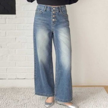 正韓牛仔褲 四釦寬管長褲ETN5320-創翊韓都