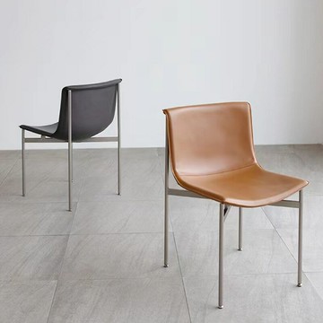 輕奢意式極簡餐椅家用簡約休閒皮椅設計師酒店樣板間靠背椅不銹鋼