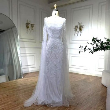 【女神婚紗禮服】奢華氣質手工串珠中東風情方領披肩晚禮服LA72261純潔白