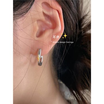 耳環小眾設計感高級星星耳圈冷淡風耳釘四芒星耳扣圓圈銀針耳飾女