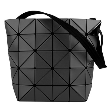 ISSEY MIYAKE  BAOBAO-幾何方格5x6皮質斜背扁包(霧鐵灰)