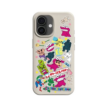 iPhone 16 SolidX 貝殼灰 - 蠟筆小新 Crayon Shinchan - 蠟筆小新經典拼貼款