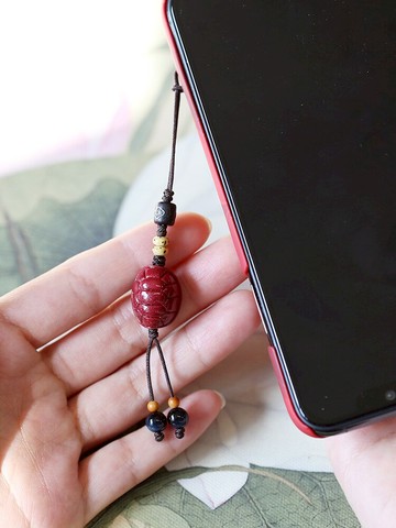天然朱砂手機鏈掛件富甲天下龜背鑰匙扣吊墜情侶轉運珠創意男女款
