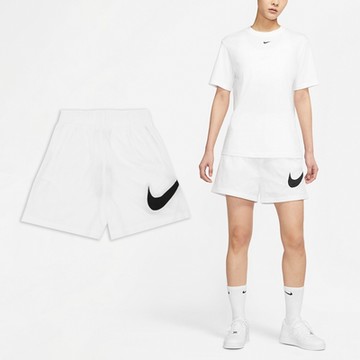 Nike 高腰短褲 NSW Essential 白 黑 女款 寬鬆 褲子 抽繩 運動 DM6740-100
