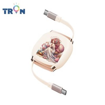 TRON 100W Type-C 伸縮快充線 1M 奶茶色 女孩女神十二星座-2 4檔長度調整 可充筆電 適用i15以上手機 平板