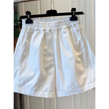 松緊腰寬松大版休閑短褲女闊腿褲高腰口袋紐扣拼接2025年夏季新款