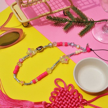 粉粉Y2K手機鍊/ 壓克力手機鍊