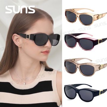 【SUNS】全包覆式偏光墨鏡 可套鏡 精曜方框墨鏡 抗藍光+抗UV400 修飾臉型 防眩光/遮陽/眼鏡族首選