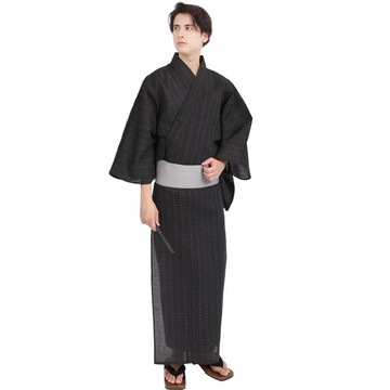 日本 和服 男 綿麻 浴衣 腰封 2 件 套組 S-LL WN02