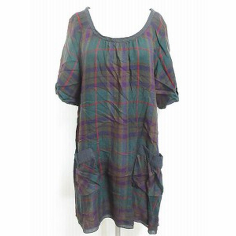 中古 スーパーハッカ Super Hakka ワンピース チェック 半袖 膝丈 ポケット 緑系 レディース 通販 Lineポイント最大1 0 Get Lineショッピング