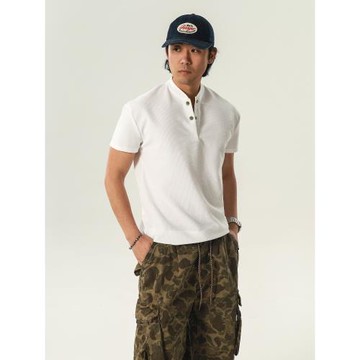 回故HYMG 定織肌理面料 合身版型 新式領口復古純色亨利領短袖T恤