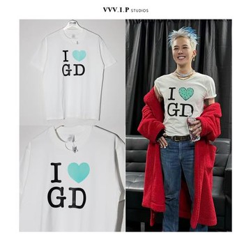 I loveGD權志龍同款演唱會綠色愛心印花短袖T恤男女ins潮百搭上衣