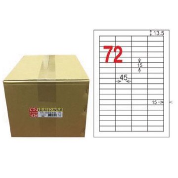 【龍德】LONGDER 三用電腦標籤 A4 72格 15*45mm可再貼1000張/箱 LD-8112-WR-B(適用雷射、噴墨、影印)