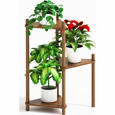 3 Tiers Indoor Plant Stands, Bamboo Corner Plant Stand for Indoor Plants Mu