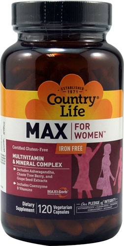 Country Life Max for Women Iron Free Multivitamin 120 Vegetarian Capsules