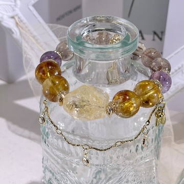 鎏金夢境  黃水晶|黃塔晶|銅鈦晶|薰衣草紫幽靈|水晶手鍊 A16-1