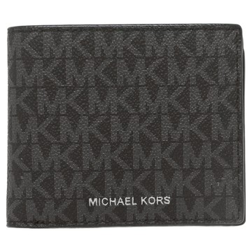 MICHAEL KORS 滿版LOGO防刮PVC皮革短夾 13S36U9LCRF3B  黑灰色  110 x 100 x 30mm