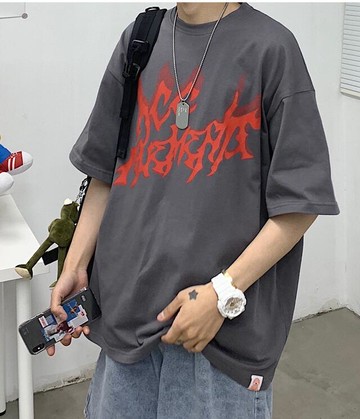 FINDSENSE X 韓國 男生 套頭 短袖 寬鬆短袖上衣薄款個性鬼臉 短袖夏季   寬鬆T恤