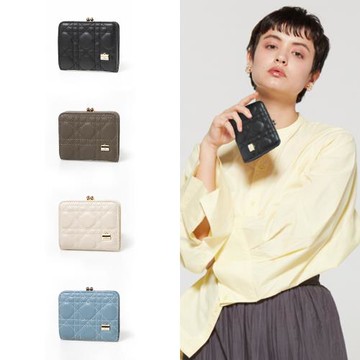 LA BAGAGERIE 菱格縫線珠釦短夾(多色選)