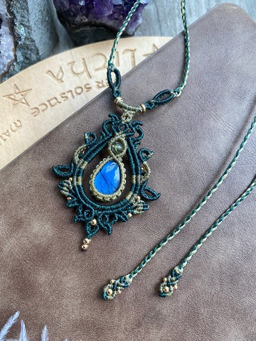 N664 蠟線編織 拉長石 磷灰石珠 銅珠 頸鏈 (可調長度)