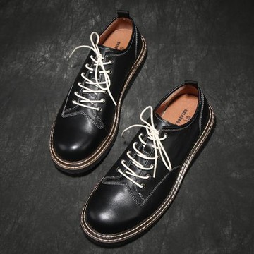 2025冬季新款休閑皮鞋男韓版真皮潮流百搭英倫風復古百搭小皮鞋